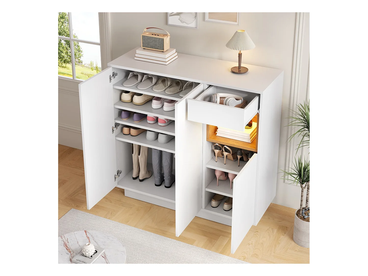 Moderner Schuhschrank mit einer Schublade,verstellbaren Einlegeböden,Gross Schuhschrank perfekt für einen modernen Eingangsbereich