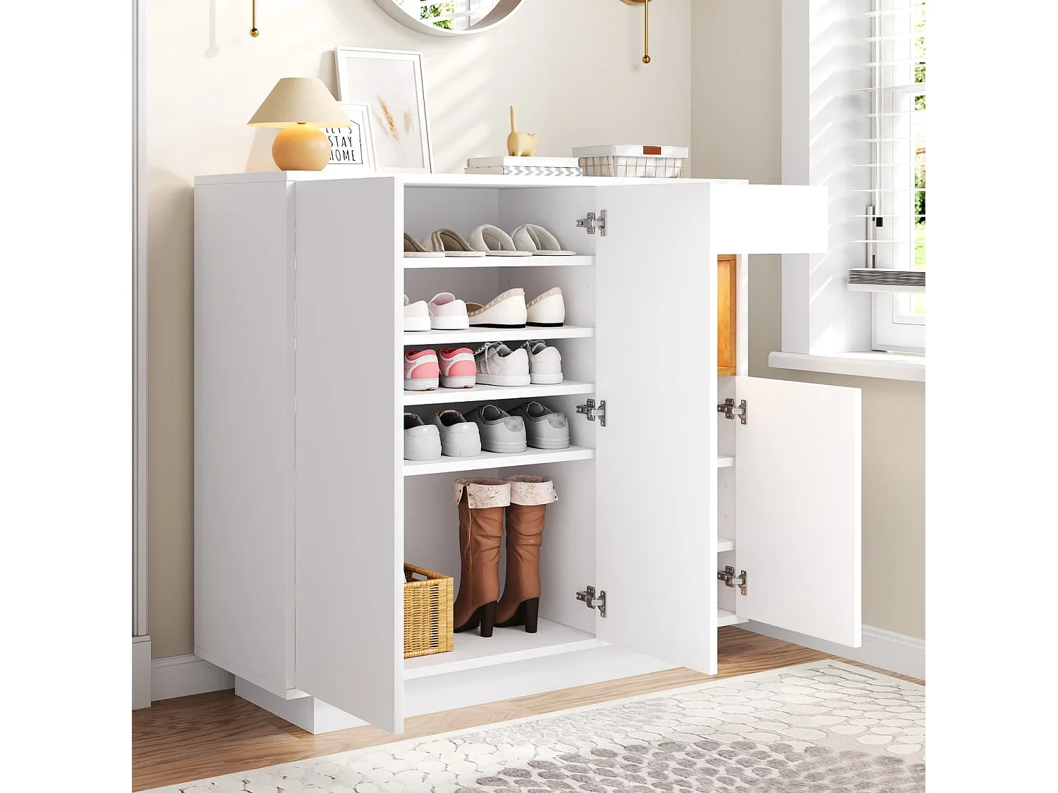 Moderner Schuhschrank mit einer Schublade，verstellbaren Einlegeböden,Gross Schuhschrank perfekt für einen modernen Eingangsbereich