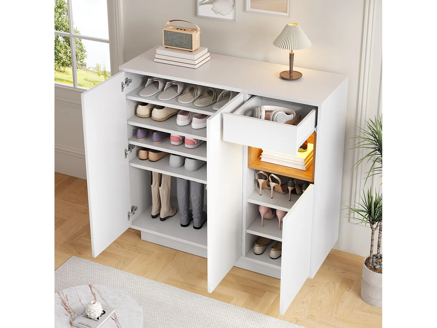 Moderner Schuhschrank mit einer Schublade，verstellbaren Einlegeböden,Gross Schuhschrank perfekt für einen modernen Eingangsbereich