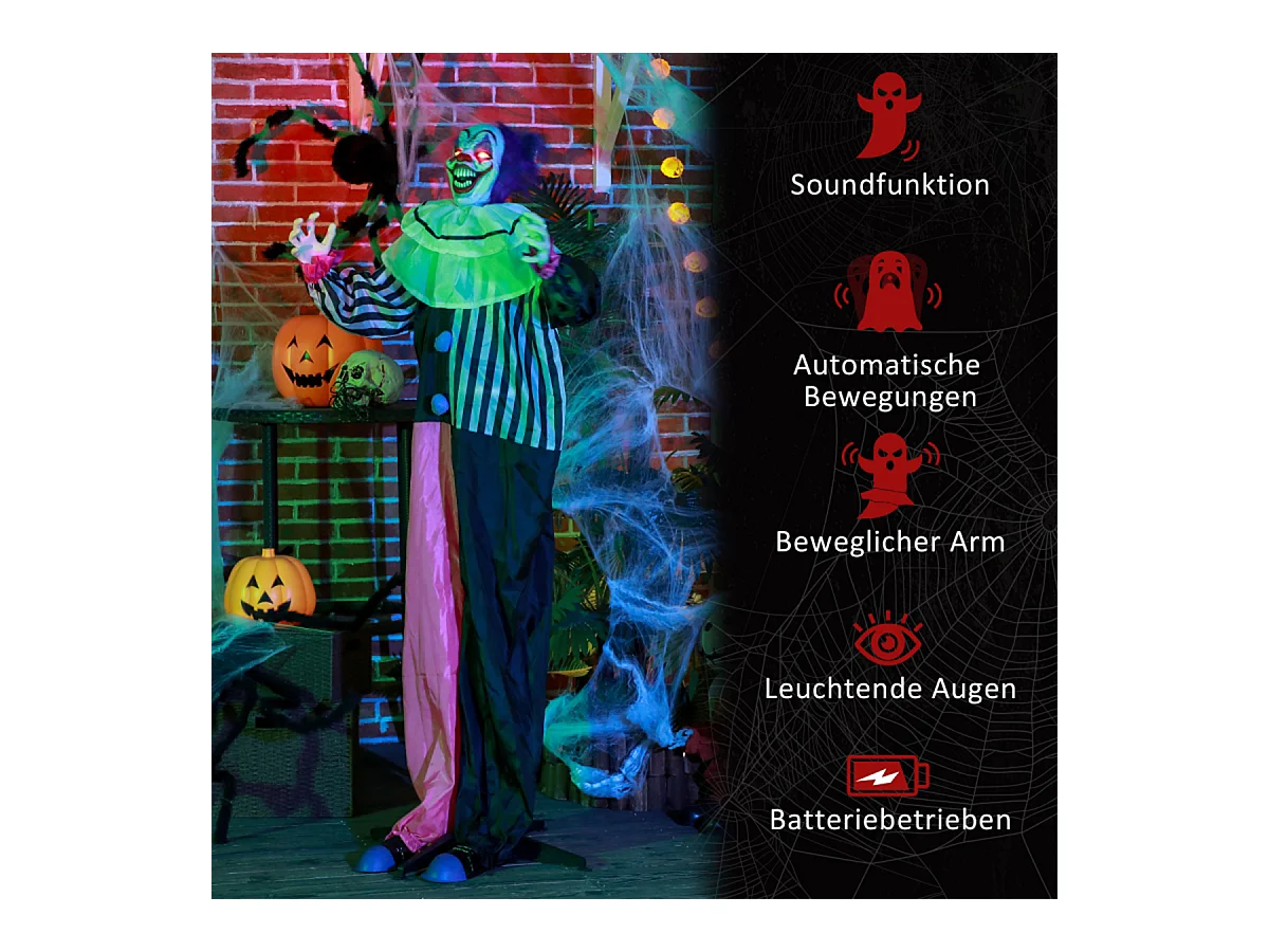 Grusel-Clown Halloween-Dekoration mit Lach-Funktion Beweglich Horror-Clown Dekofigur Pink+Lila
