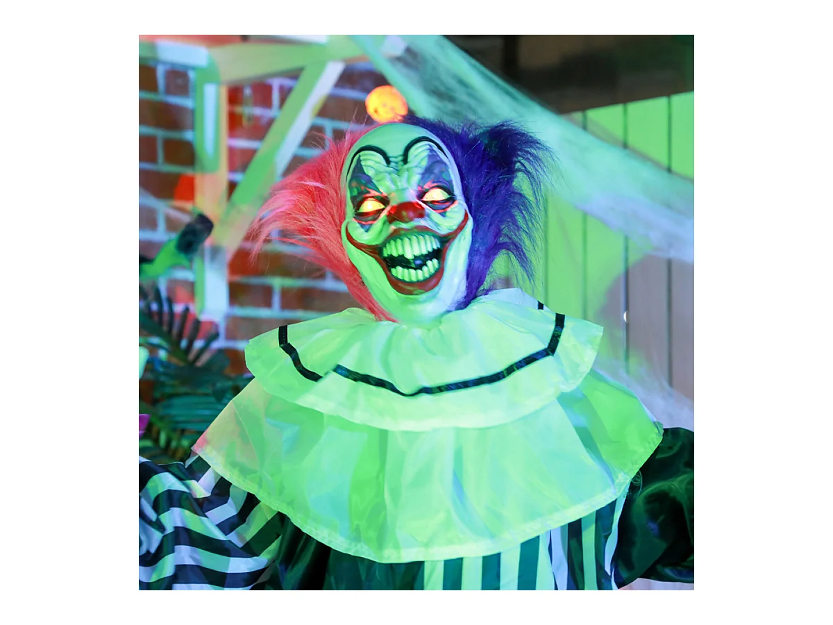 Grusel-Clown Halloween-Dekoration mit Lach-Funktion Beweglich Horror-Clown Dekofigur Pink+Lila