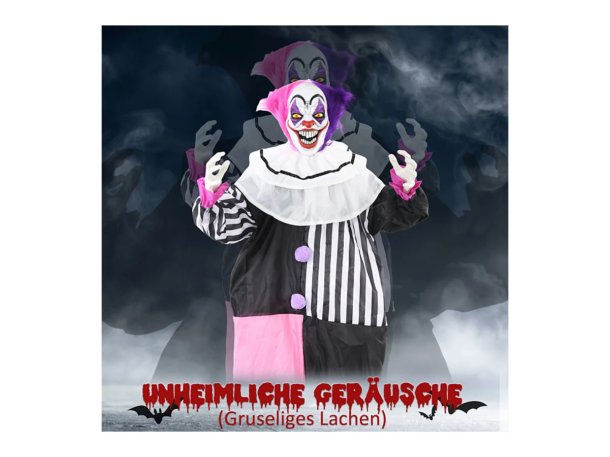 Grusel-Clown Halloween-Dekoration mit Lach-Funktion Beweglich Horror-Clown Dekofigur Pink+Lila