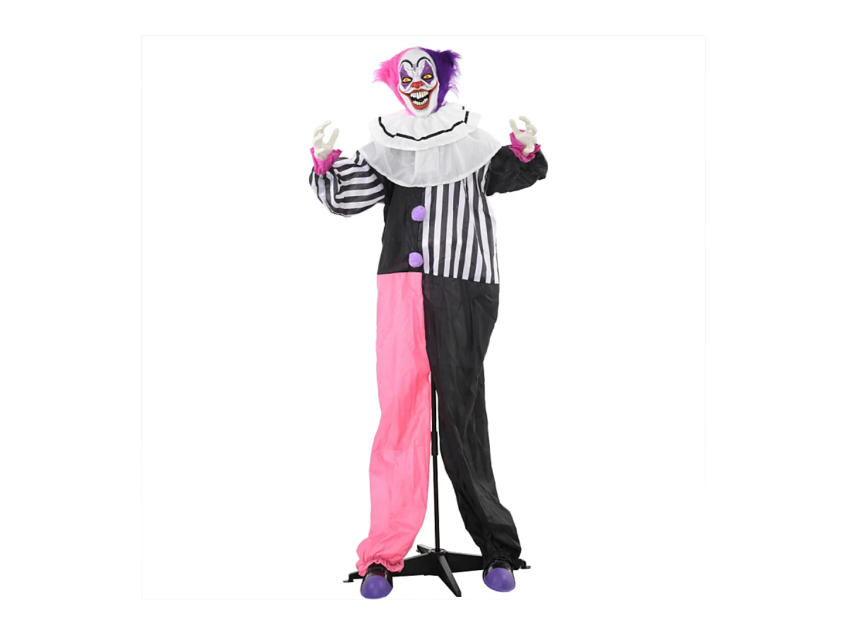 Grusel-Clown Halloween-Dekoration mit Lach-Funktion Beweglich Horror-Clown Dekofigur Pink+Lila