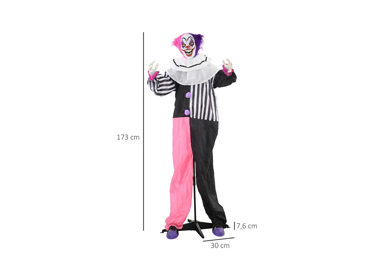 Grusel-Clown Halloween-Dekoration mit Lach-Funktion Beweglich Horror-Clown Dekofigur Pink+Lila