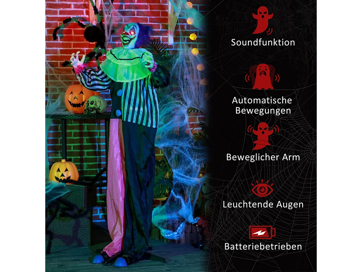 Grusel-Clown Halloween-Dekoration mit Lach-Funktion Beweglich Horror-Clown Dekofigur Pink+Lila