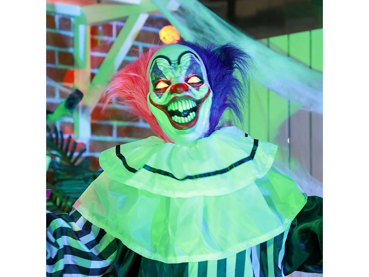 Grusel-Clown Halloween-Dekoration mit Lach-Funktion Beweglich Horror-Clown Dekofigur Pink+Lila