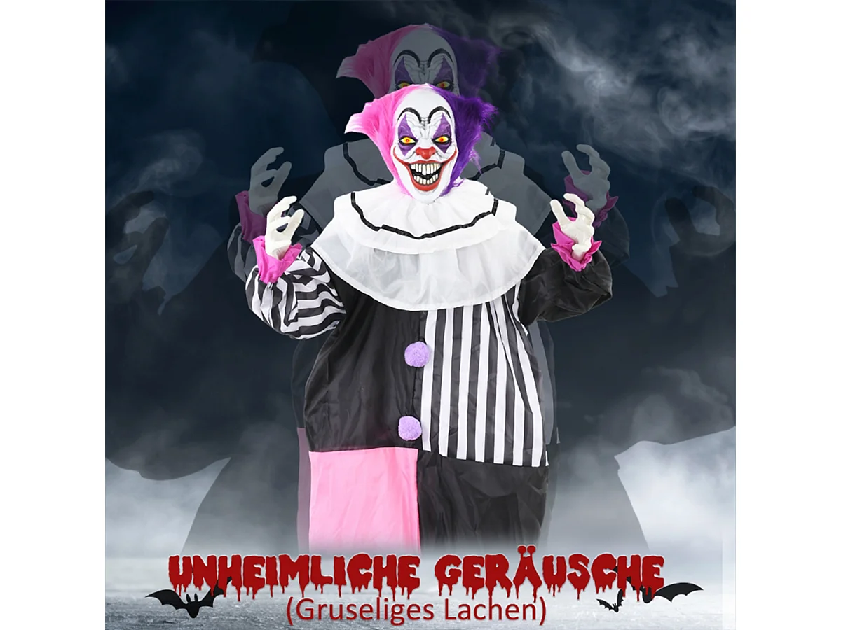 Grusel-Clown Halloween-Dekoration mit Lach-Funktion Beweglich Horror-Clown Dekofigur Pink+Lila