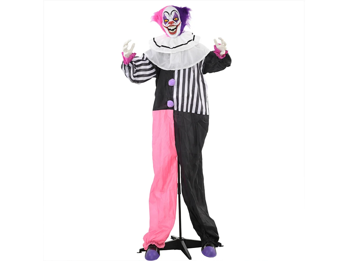 Grusel-Clown Halloween-Dekoration mit Lach-Funktion Beweglich Horror-Clown Dekofigur Pink+Lila