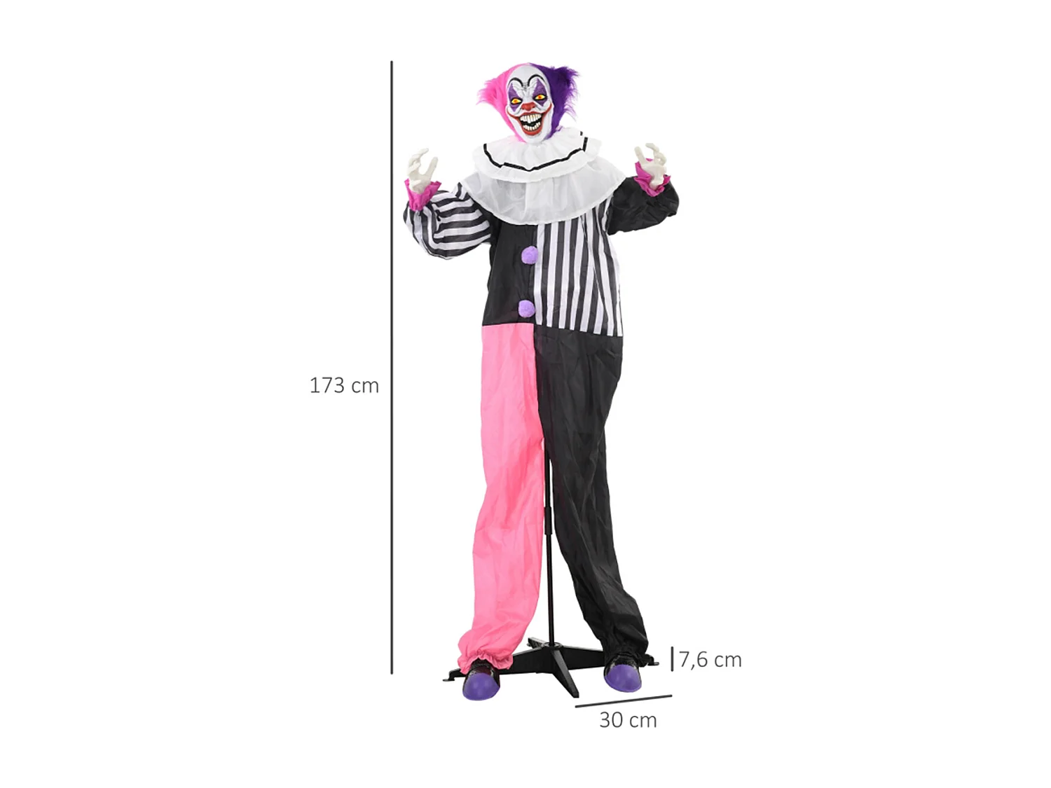 Grusel-Clown Halloween-Dekoration mit Lach-Funktion Beweglich Horror-Clown Dekofigur Pink+Lila