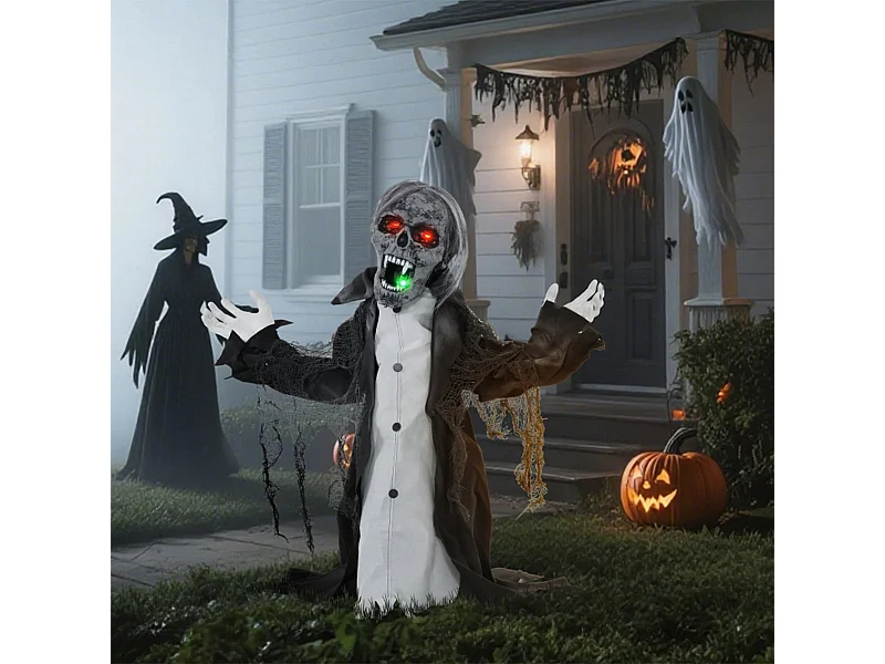 Halloweendeko Skelett/Zombie mit LEDs & Sounds Beweglich Gruselrequisiten Dekorationen für Halloween 75 cm