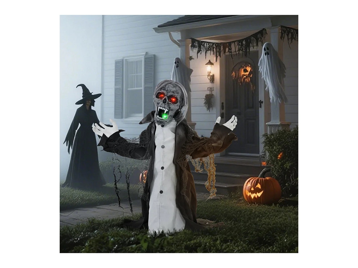 Halloweendeko Skelett/Zombie mit LEDs & Sounds Beweglich Gruselrequisiten Dekorationen für Halloween 75 cm