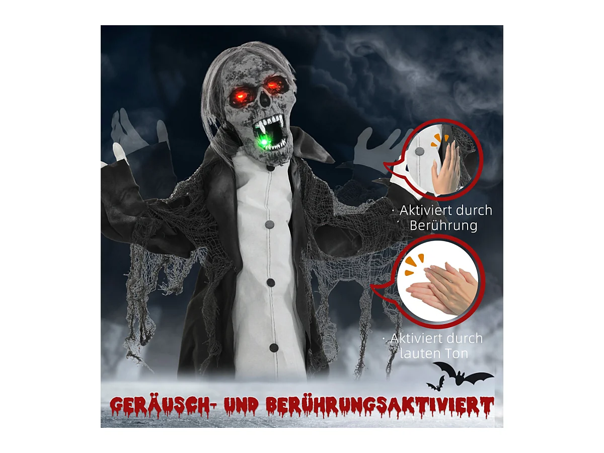 Halloweendeko Skelett/Zombie mit LEDs & Sounds Beweglich Gruselrequisiten Dekorationen für Halloween 75 cm