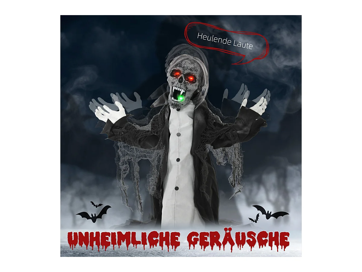 Halloweendeko Skelett/Zombie mit LEDs & Sounds Beweglich Gruselrequisiten Dekorationen für Halloween 75 cm