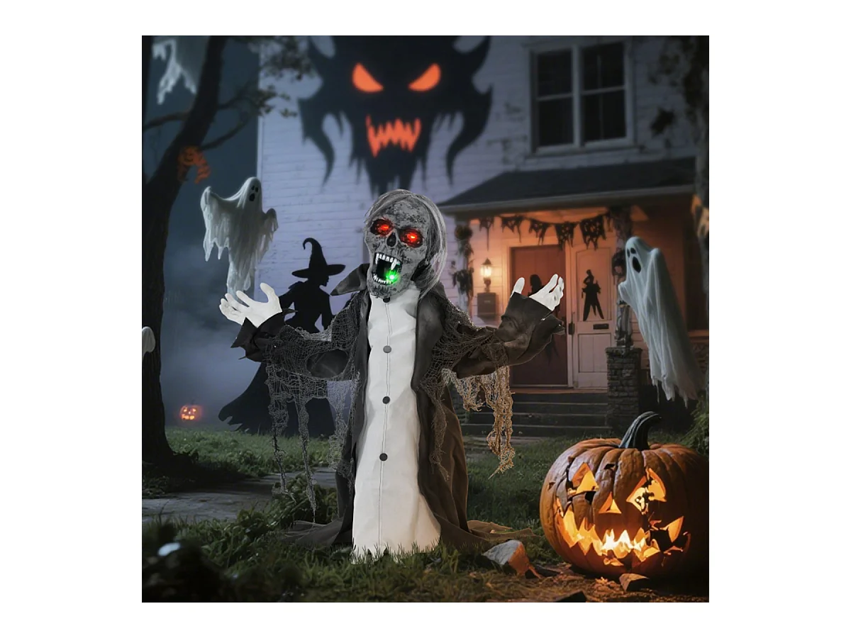 Halloweendeko Skelett/Zombie mit LEDs & Sounds Beweglich Gruselrequisiten Dekorationen für Halloween 75 cm