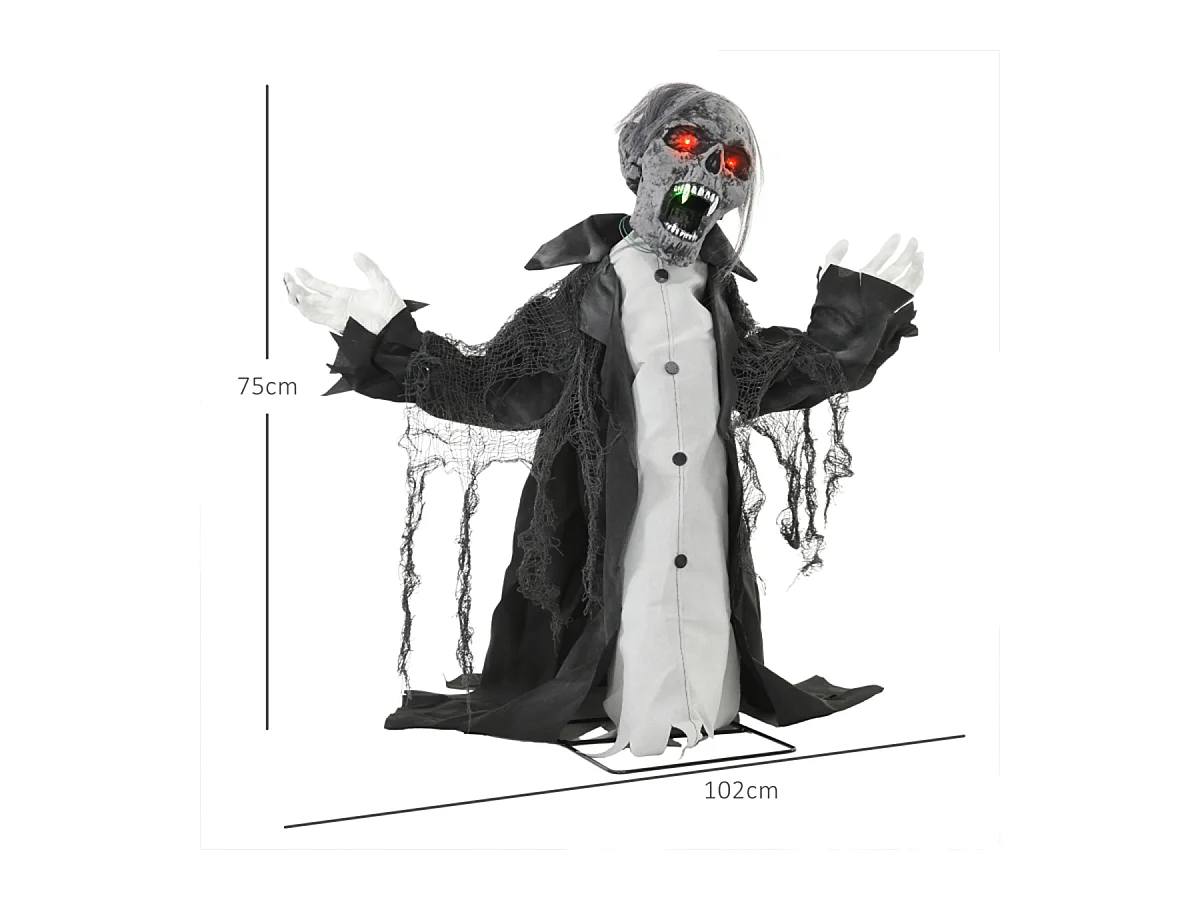 Halloweendeko Skelett/Zombie mit LEDs & Sounds Beweglich Gruselrequisiten Dekorationen für Halloween 75 cm