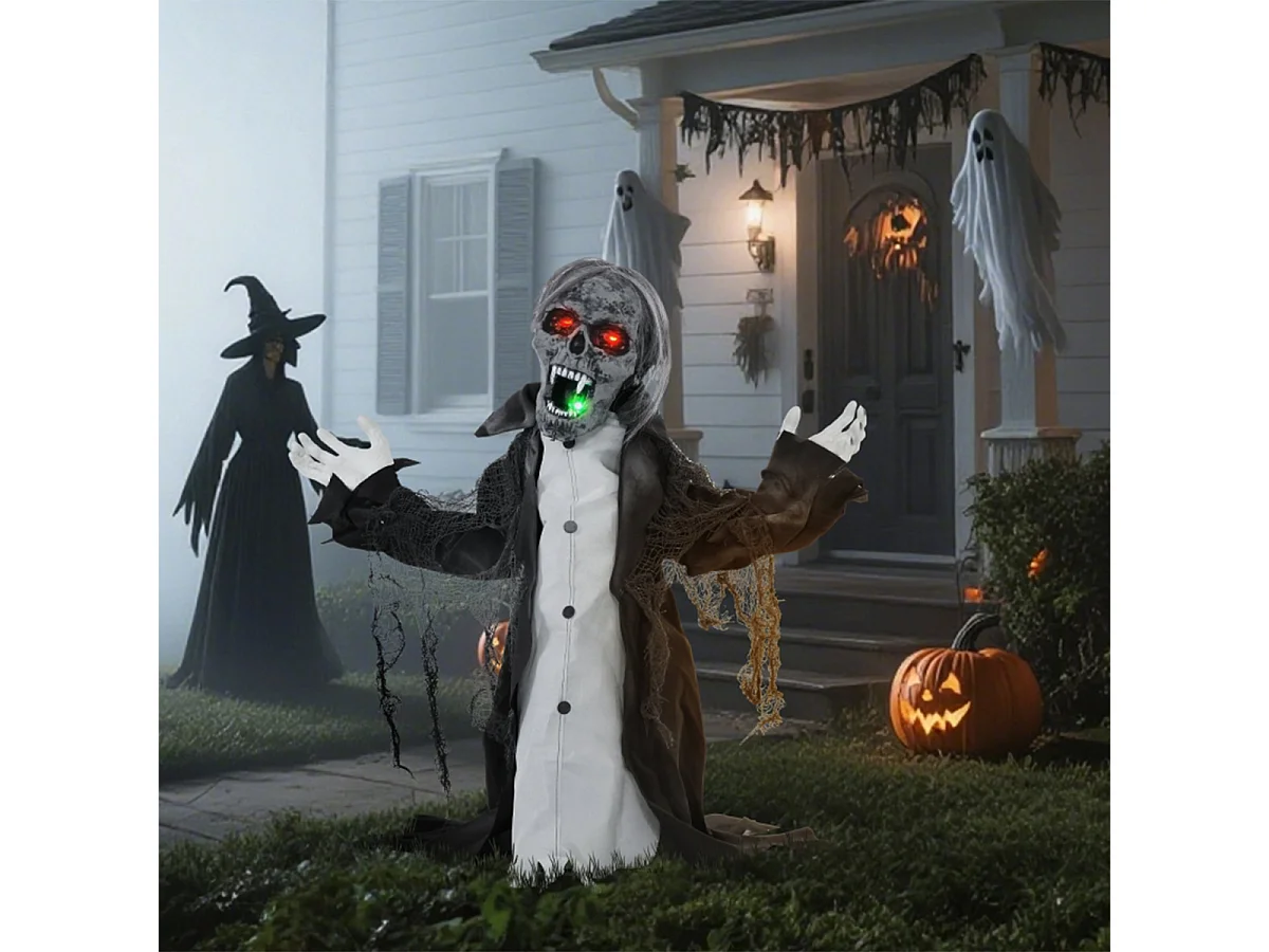 Halloweendeko Skelett/Zombie mit LEDs & Sounds Beweglich Gruselrequisiten Dekorationen für Halloween 75 cm