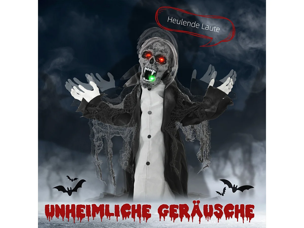 Halloweendeko Skelett/Zombie mit LEDs & Sounds Beweglich Gruselrequisiten Dekorationen für Halloween 75 cm