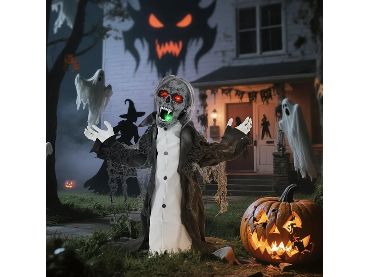 Halloweendeko Skelett/Zombie mit LEDs & Sounds Beweglich Gruselrequisiten Dekorationen für Halloween 75 cm