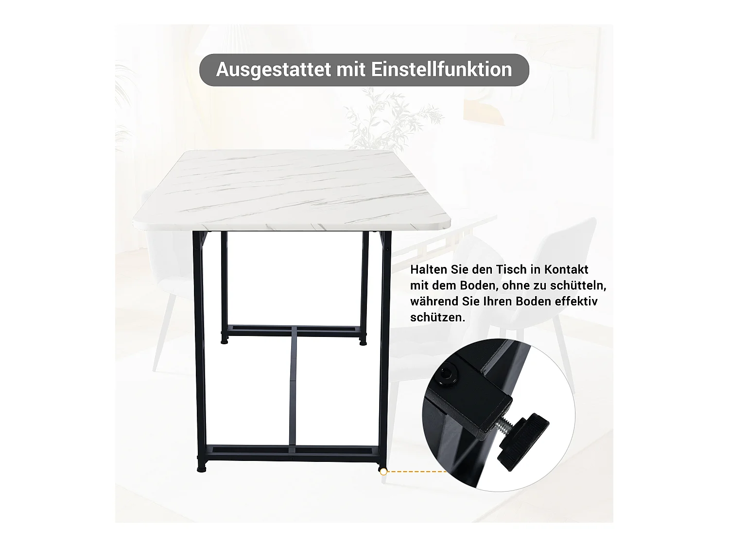 Esstisch Küchentisch Freizeittisch mit Marmormuster für 4-6 Personen 120x70cm für Wohnzimmer Schlafzimmer Esszimmer