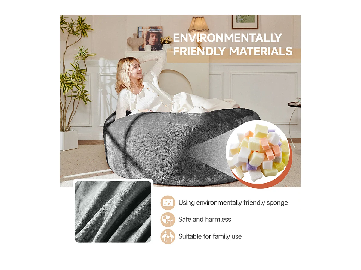 Sitzsack Weicher und Bequemer Sitzsackstuhl Sofa Lesestuhl für Schlafzimmer, Balkone und andere Orte 4FT Dunkgrau
