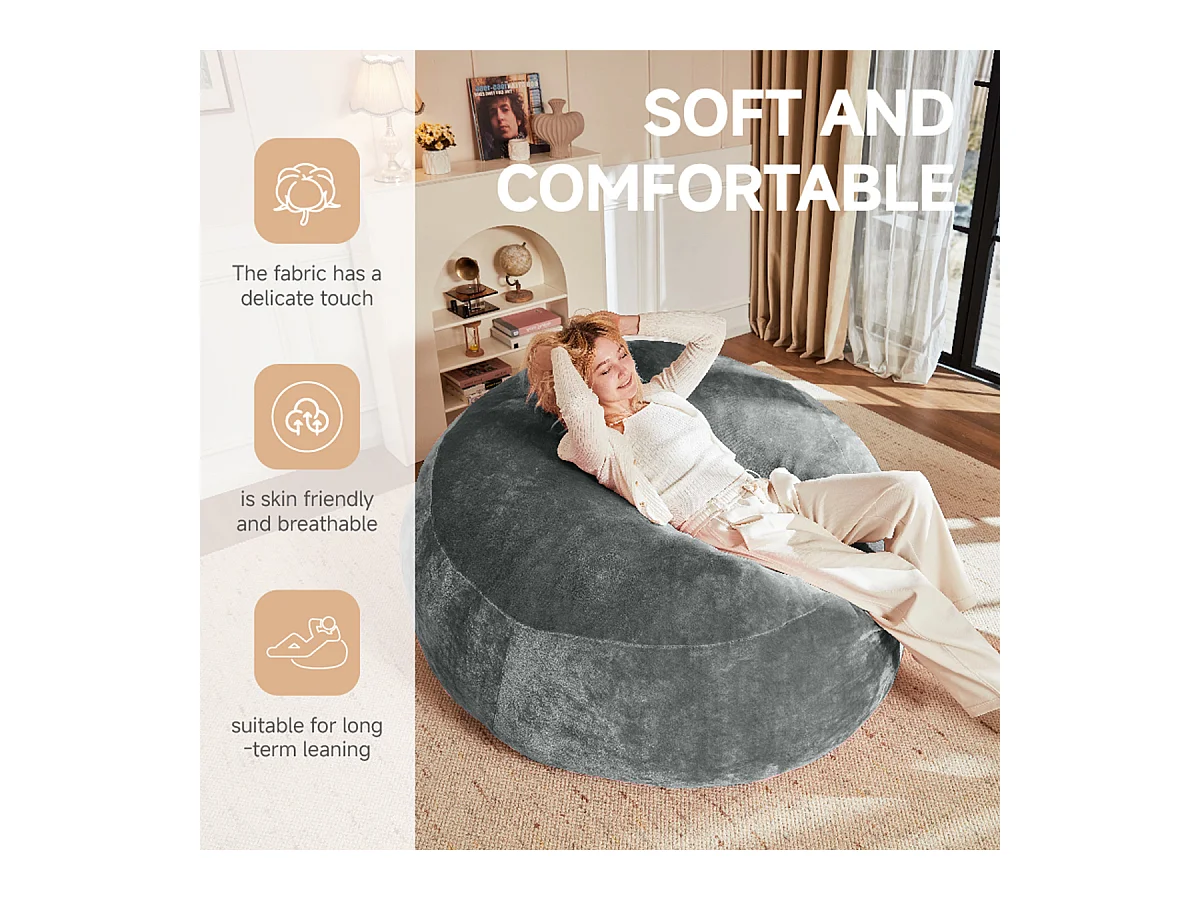 Sitzsack Weicher und Bequemer Sitzsackstuhl Sofa Lesestuhl für Schlafzimmer, Balkone und andere Orte 4FT Dunkgrau