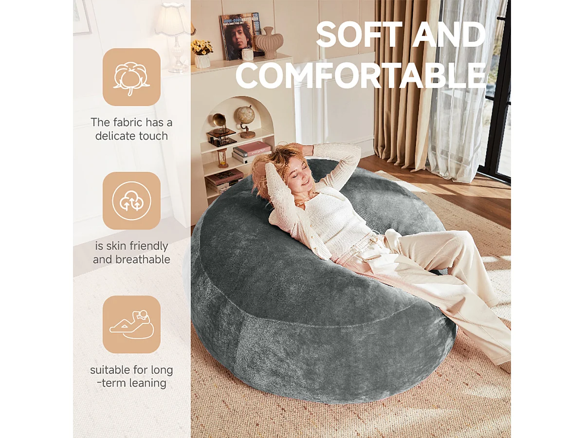 Sitzsack Weicher und Bequemer Sitzsackstuhl Sofa Lesestuhl für Schlafzimmer, Balkone und andere Orte 4FT Dunkgrau