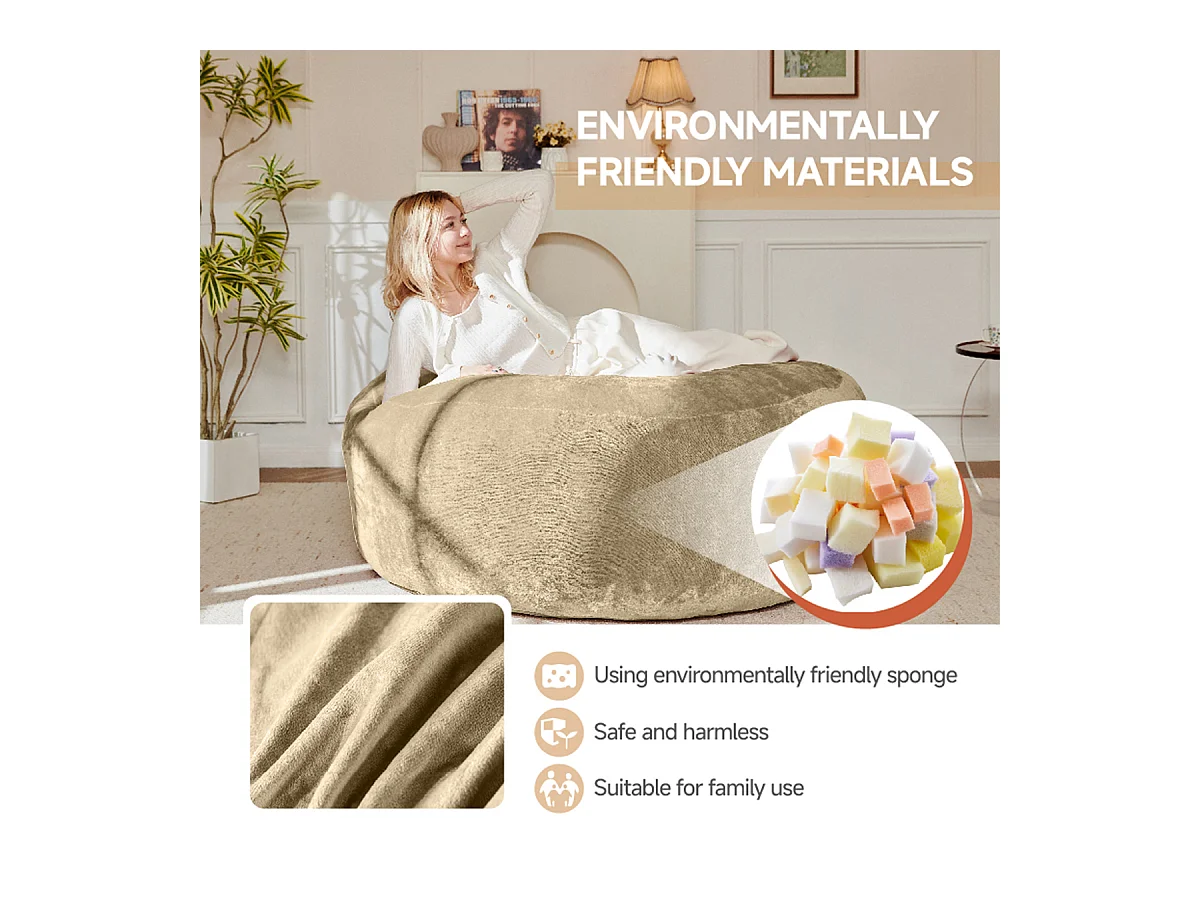 Sitzsack Weicher und Bequemer Sitzsackstuhl Sofa Lesestuhl für Schlafzimmer, Balkone und andere Orte 3FT Aprikosenfarbe