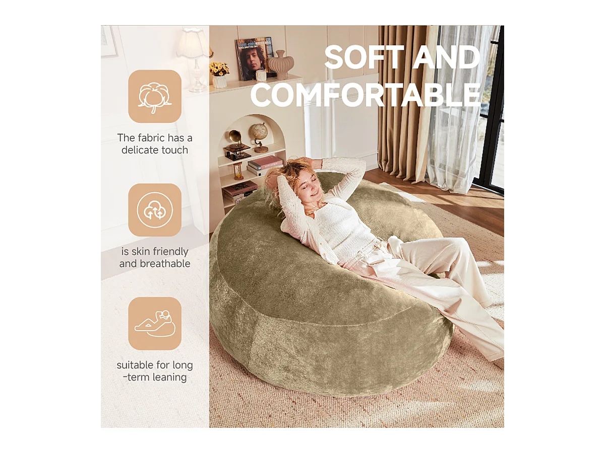 Sitzsack Weicher und Bequemer Sitzsackstuhl Sofa Lesestuhl für Schlafzimmer, Balkone und andere Orte 3FT Aprikosenfarbe
