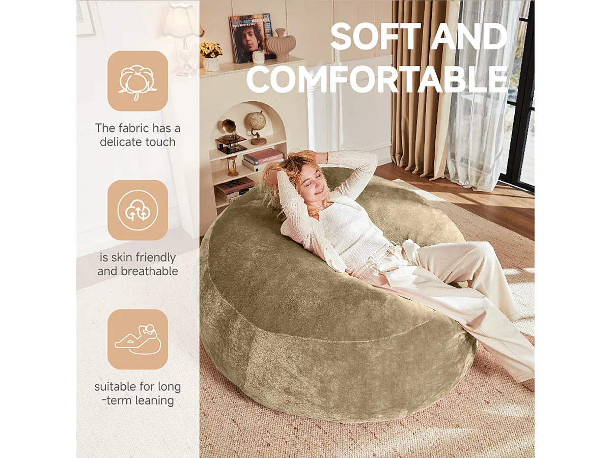 Sitzsack Weicher und Bequemer Sitzsackstuhl Sofa Lesestuhl für Schlafzimmer, Balkone und andere Orte 3FT Aprikosenfarbe