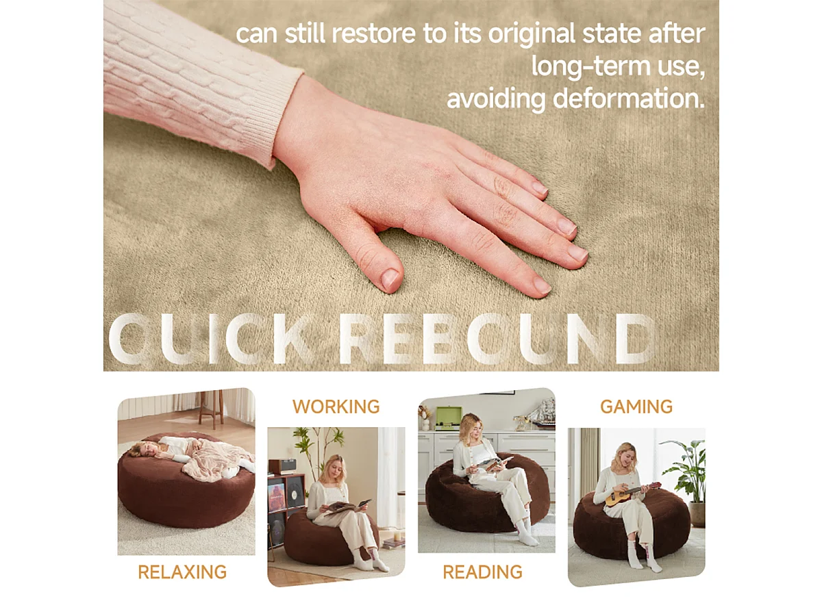 Sitzsack Weicher und Bequemer Sitzsackstuhl Sofa Lesestuhl für Schlafzimmer, Balkone und andere Orte 3FT Aprikosenfarbe