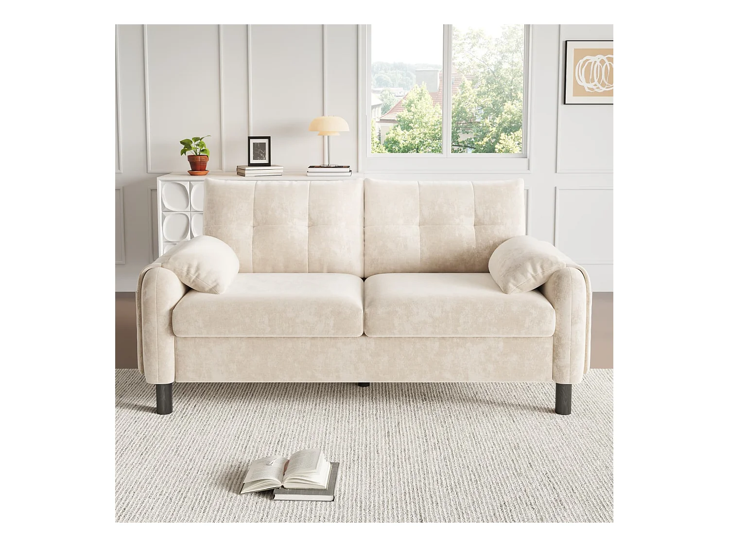 Modernes 2-Sitzer Sofa,bequemes Polstersofa aus Chenille Stoff mit dicken Kissen,gemütliche Couch,Polstermöbel im skandinavischen Design