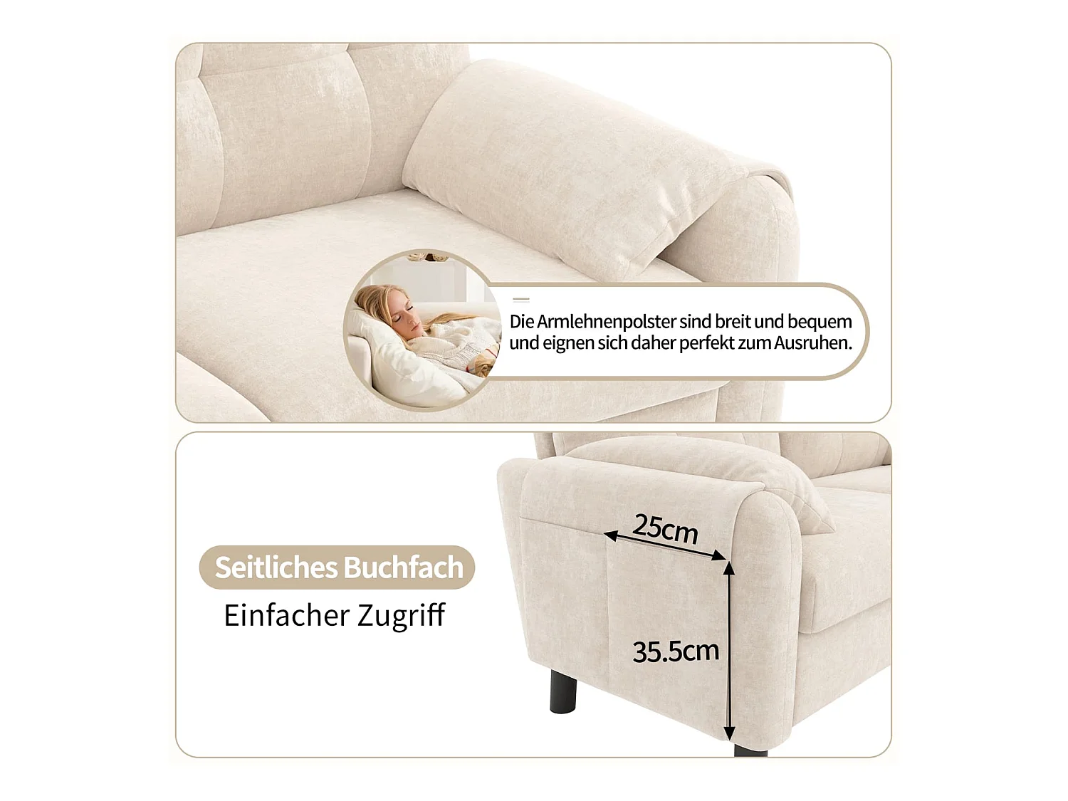 Modernes 2-Sitzer Sofa,bequemes Polstersofa aus Chenille Stoff mit dicken Kissen,gemütliche Couch,Polstermöbel im skandinavischen Design