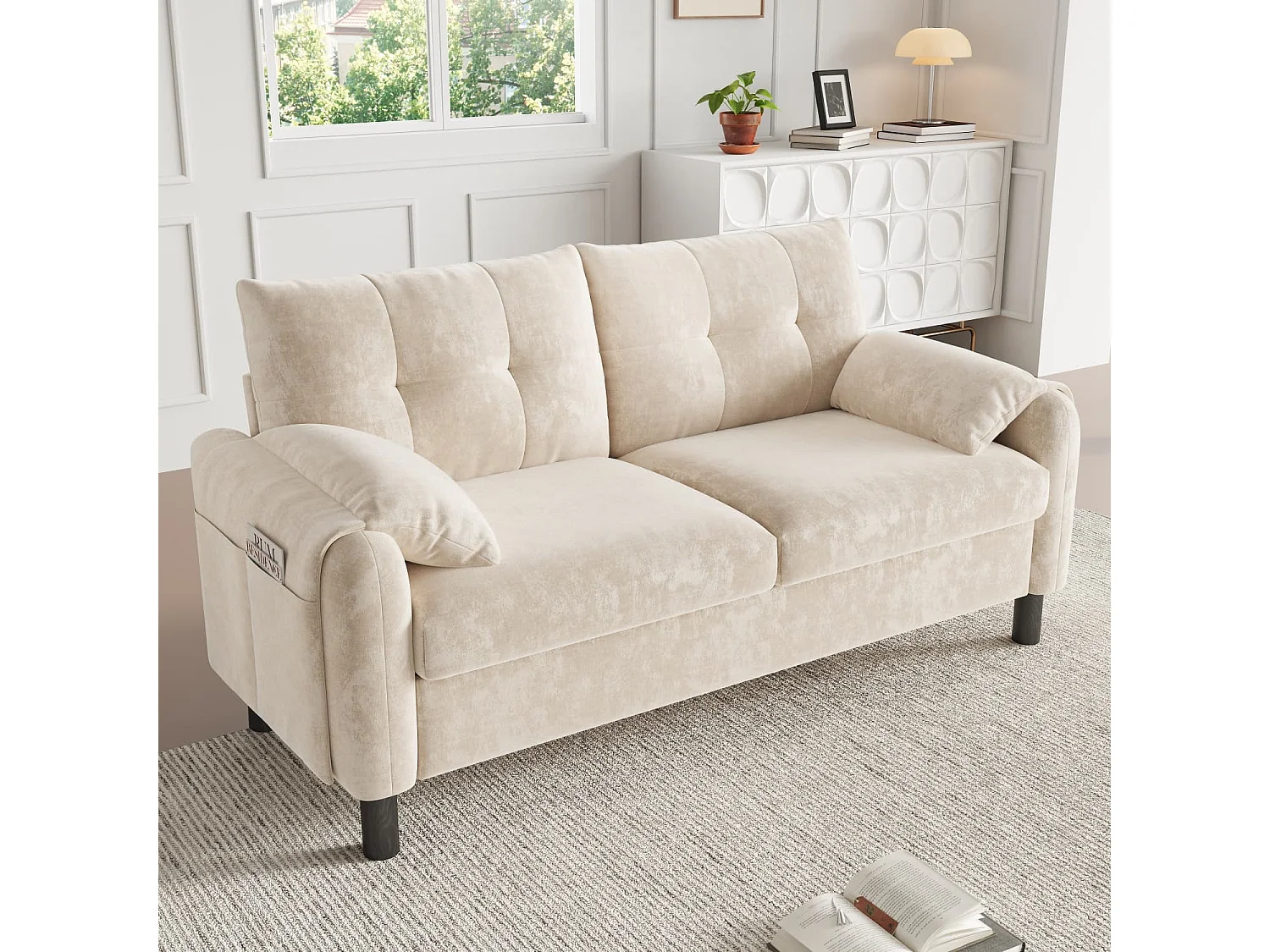 Modernes 2-Sitzer Sofa,bequemes Polstersofa aus Chenille Stoff mit dicken Kissen,gemütliche Couch,Polstermöbel im skandinavischen Design