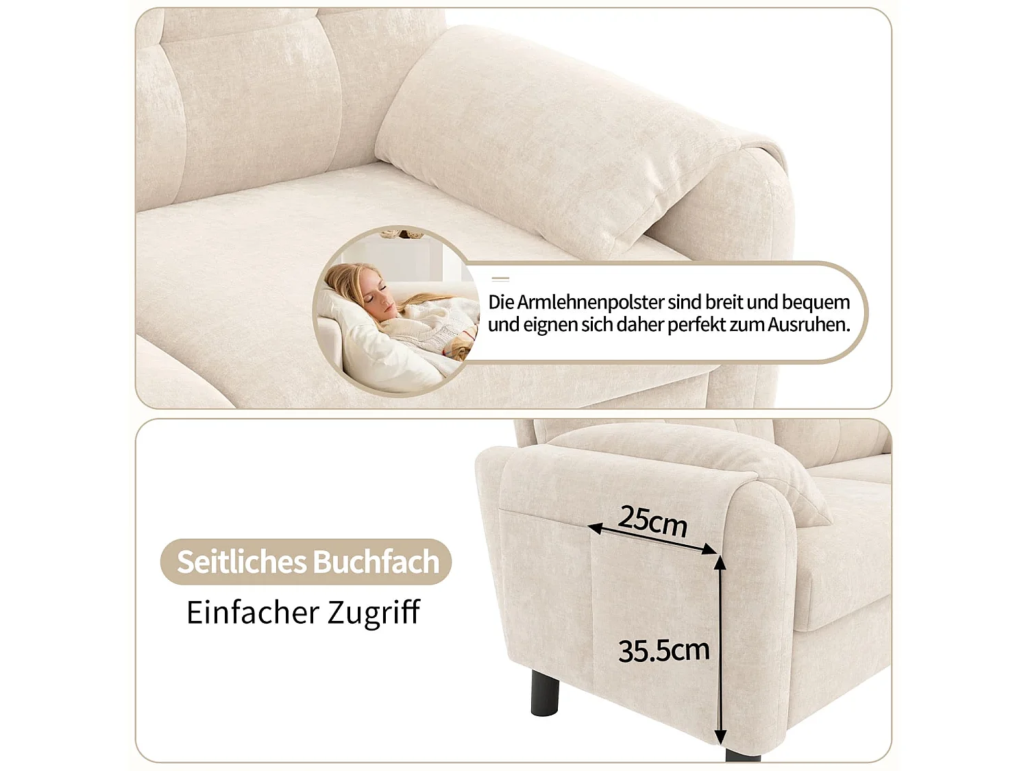 Modernes 2-Sitzer Sofa,bequemes Polstersofa aus Chenille Stoff mit dicken Kissen,gemütliche Couch,Polstermöbel im skandinavischen Design