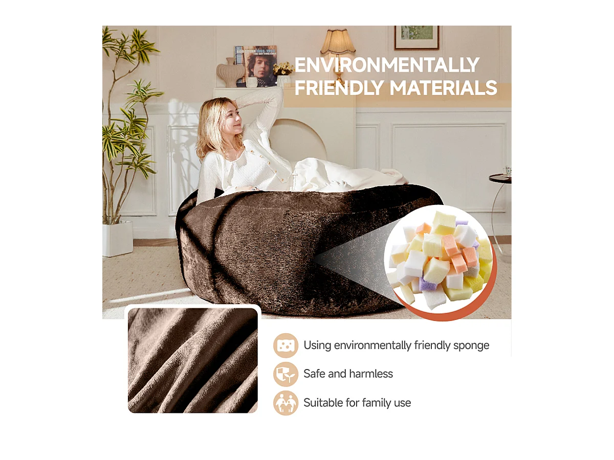 Sitzsack Weicher und Bequemer Sitzsackstuhl Sofa Lesestuhl für Schlafzimmer, Balkone und andere Orte 5FT Braun