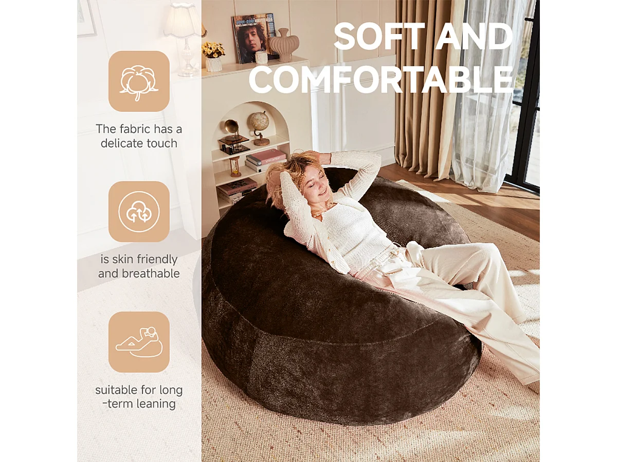 Sitzsack Weicher und Bequemer Sitzsackstuhl Sofa Lesestuhl für Schlafzimmer, Balkone und andere Orte 5FT Braun