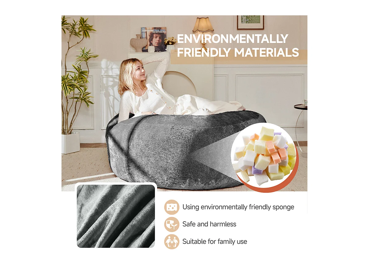 Sitzsack Weicher und Bequemer Sitzsackstuhl Sofa Lesestuhl für Schlafzimmer, Balkone und andere Orte 3FT DunkGrau