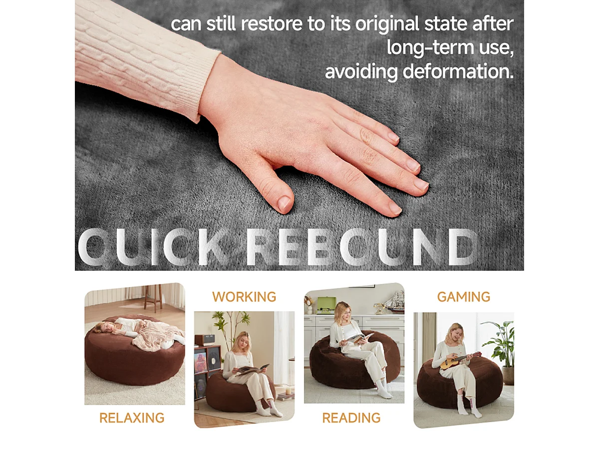 Sitzsack Weicher und Bequemer Sitzsackstuhl Sofa Lesestuhl für Schlafzimmer, Balkone und andere Orte 3FT DunkGrau