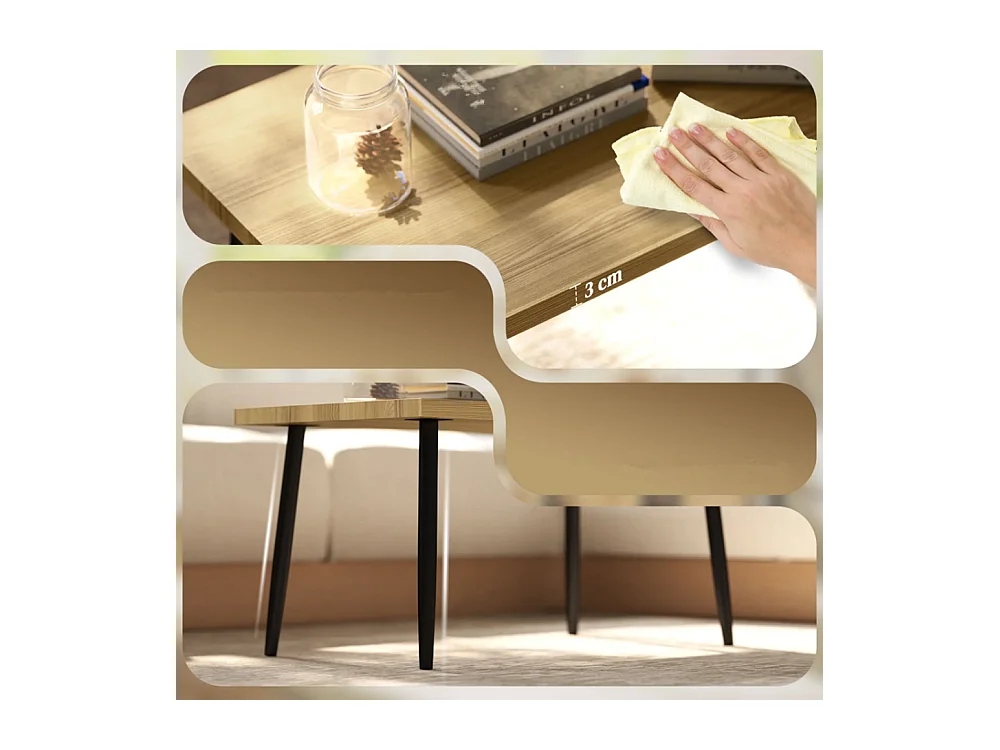 2er-Set Kaffeetische, Großer und kleiner Tisch mit Metallrahmen und Holzplatte, Flexible Kaffeetisch,Sofatisch Wohnzimmertisch