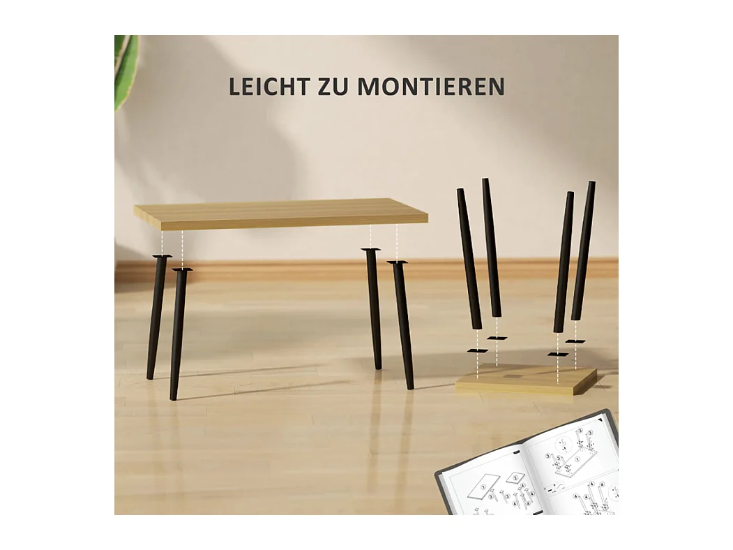 2er-Set Kaffeetische, Großer und kleiner Tisch mit Metallrahmen und Holzplatte, Flexible Kaffeetisch,Sofatisch Wohnzimmertisch