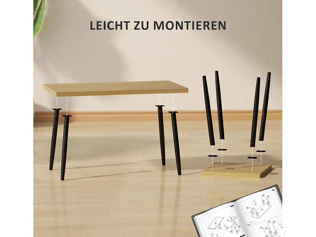 2er-Set Kaffeetische, Großer und kleiner Tisch mit Metallrahmen und Holzplatte, Flexible Kaffeetisch,Sofatisch Wohnzimmertisch