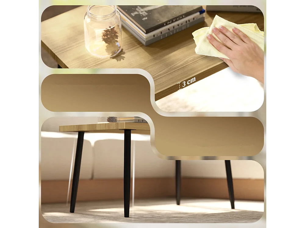 2er-Set Kaffeetische, Großer und kleiner Tisch mit Metallrahmen und Holzplatte, Flexible Kaffeetisch,Sofatisch Wohnzimmertisch