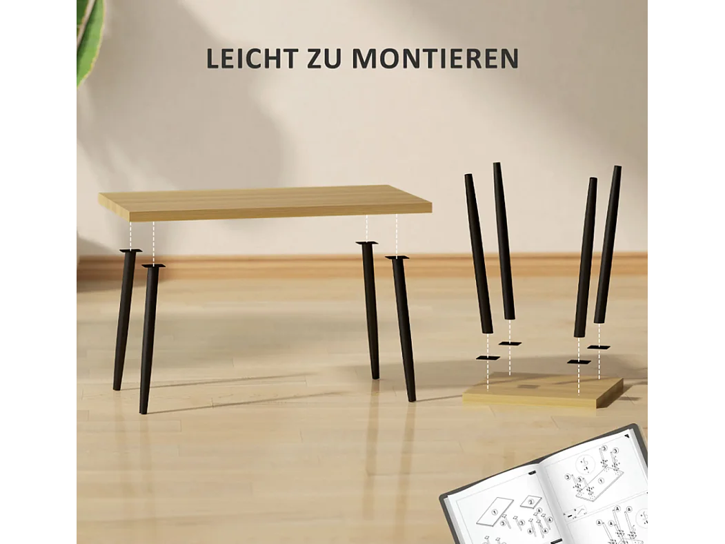 2er-Set Kaffeetische, Großer und kleiner Tisch mit Metallrahmen und Holzplatte, Flexible Kaffeetisch,Sofatisch Wohnzimmertisch