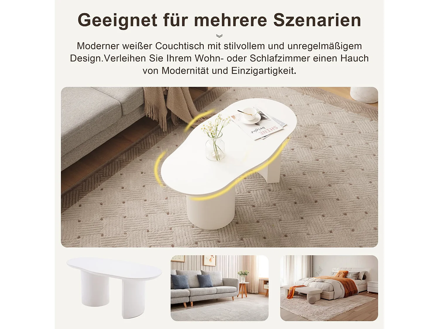Stabiler und langlebiger unregelmäßiger Couchtisch-hochwertiges MDF,lackierte Oberfläche,zarte Haptik,elegant geschwungene Tischplatte