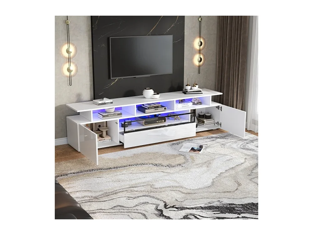 TV-Schrank,Hochglanz-TV-Ständer mit 2 Schränken und 1 Schublade,Lowboard Mit LED, passend für Fernseher um die 75 Zoll 180*38*45cm
