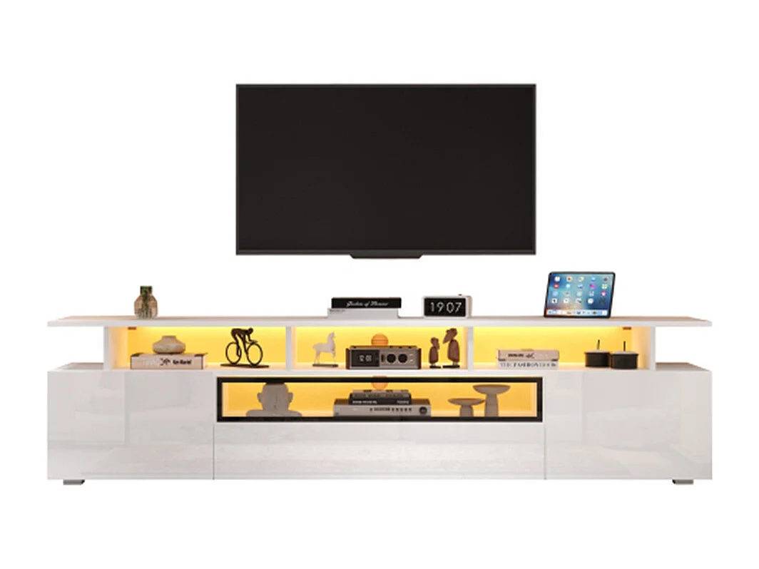 TV-Schrank,Hochglanz-TV-Ständer mit 2 Schränken und 1 Schublade,Lowboard Mit LED, passend für Fernseher um die 75 Zoll 180*38*45cm