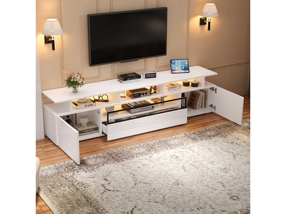 TV-Schrank,Hochglanz-TV-Ständer mit 2 Schränken und 1 Schublade,Lowboard Mit LED, passend für Fernseher um die 75 Zoll 180*38*45cm