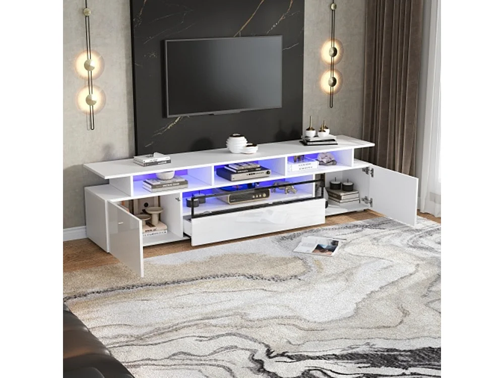 TV-Schrank,Hochglanz-TV-Ständer mit 2 Schränken und 1 Schublade,Lowboard Mit LED, passend für Fernseher um die 75 Zoll 180*38*45cm