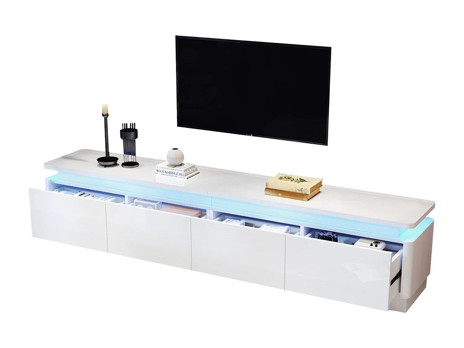 TV schrank mit 4 schubladen,TV stand und Fernsehschrank Mit LED,Hochglanz Lowboard und Fernsehtisch,TV-Board und TV-Kommode Geeignet für Fernseher
