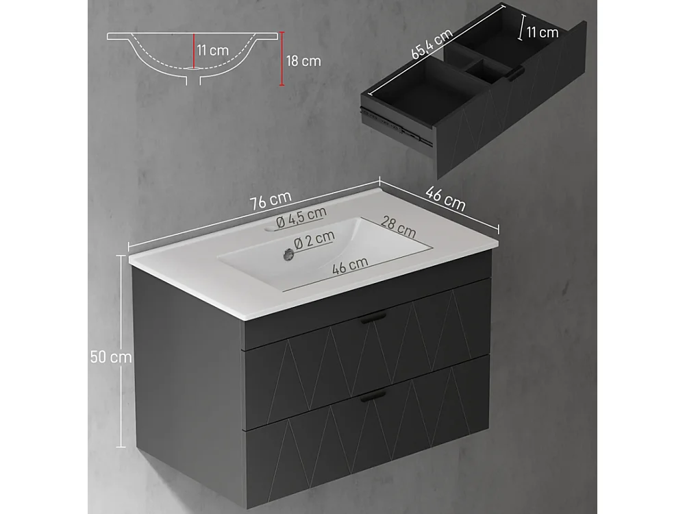 Waschtisch, Waschbeckenunterschrank Hängender Unterschrank mit Close-Schubladen